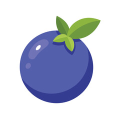 Single ripe blueberry with green leaves isolated on white background