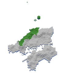 ハニカム構造状の島根県の立体地図