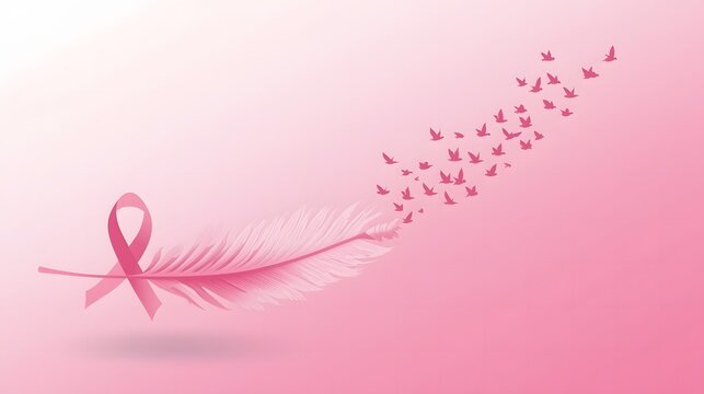 Hope and freedom concept pink ribbon feather bird breast cancer art