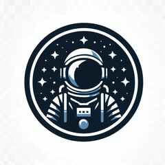 Astronaut in space suit with stars emblem logo design.