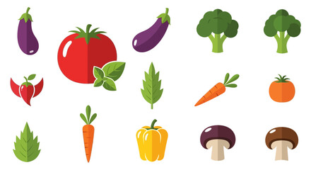 Flat design vector illustration of various fresh healthy vegetables assortment