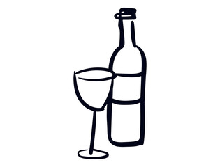 Wine bottle and glass, isolated on transparent background