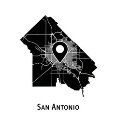 San Antonio minimalist map illustration with location pointer for city guides and designs