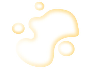 Abstract yellow liquid blob with smaller droplets, isolated on transparent background