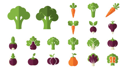 Assortment of colorful fresh vegetables represented in a simple minimalistic flat design style