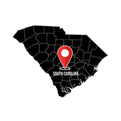 South Carolina detailed map illustration with highlighted location marker visualization