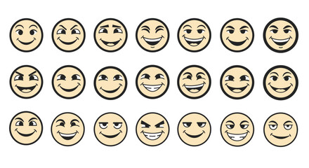 A collection of assorted emoji faces displaying a wide range of emotions and expressions
