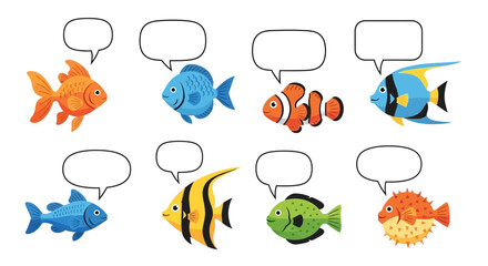 Cartoon aquatic fish illustration with empty chat bubbles for a creative design concept