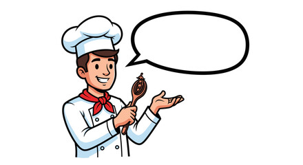 Chef with a culinary idea displayed inside a speech bubble creating a visual metaphor for
