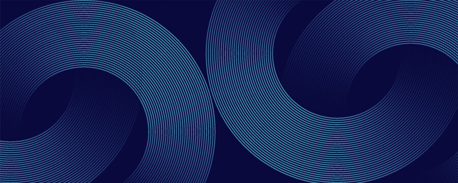 Modern abstract blue background with glowing geometric circular line patterns and shiny gradient effects for digital covers, banners, brochures, presentations, n futuristic technology design templates