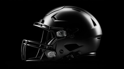 Fototapeta premium Glossy Black Football Helmet on Dark Background, Perfect for Sports, Design, and Team Spirit Visuals