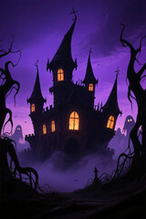 Scary Eerie Castle in the Night with Full Moon