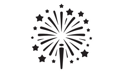 Hand-drawn firework burst, celebration starburst doodle with sparkles. Simple black vector icon for holidays, parties, and New Year, isolated on a white background.