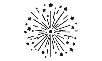 Hand-drawn firework burst, celebration starburst doodle with sparkles. Simple black vector icon for holidays, parties, and New Year, isolated on a white background.