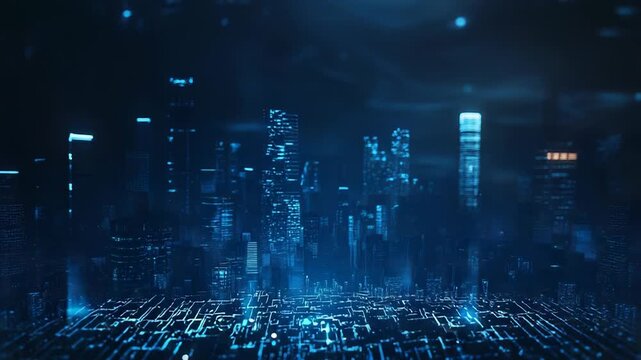 Futuristic digital cityscape illustrating network data and smart city living - Powered by Adobe