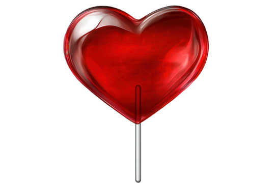 Vintage big red heart shaped lollipop stands out with its glossy surface, perfect for celebrations or sweet treats at a fun fair, evoking nostalgia and joy in every bite