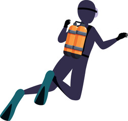 Diver wearing diving suit and oxygen tanks, exploring underwater marine life