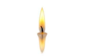 Candle flame burning with reflection on transparent background