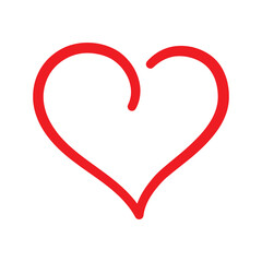 Simple Hand Drawn Red Heart Outline Shape Curly Top Line Vector Doodle Isolated White Background Element