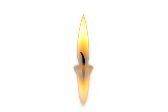 Candle flame burning with reflection on transparent background