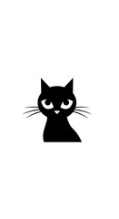 Fototapeta premium A minimalist black silhouette of a cat with large, expressive eyes and whiskers.