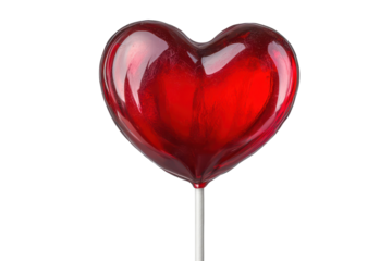 Big vintage heart shaped lollipop in bright red, capturing the essence of sweet nostalgia and childhood joy in a simple and delightful design