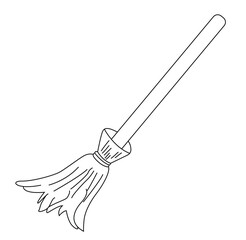 Cute cartoon hand drawn vector broom outline.