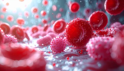 Microscopic View of Blood Cells and Cellular Structures in a Dynamic Medical Background