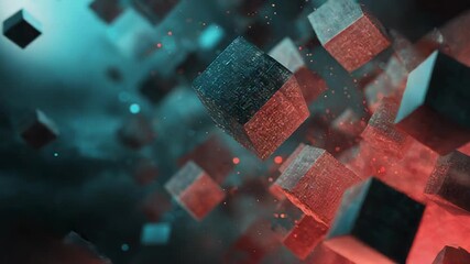 Floating cubes abstract digital art background with particles - Powered by Adobe