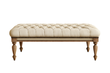 Elegant upholstered bench featuring tufted design and sturdy wooden legs on a clear background, perfect for enhancing living space decor and providing comfortable seating