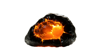 3d rendering of glowing molten rock with black obsidian exterior isolated