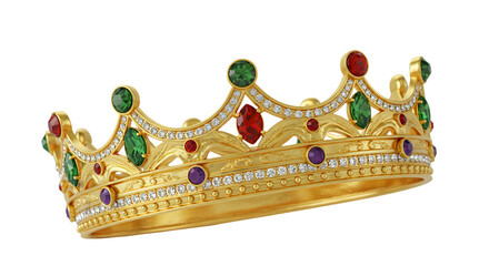 3D Royal Gold Crown Jewels Isolated Red Green Purple Gems