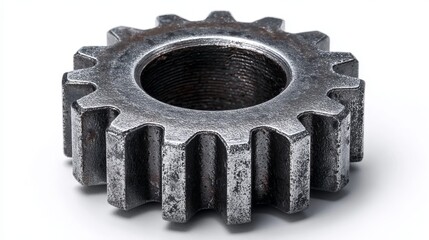 Closeup of a weathered metal gear with intricate internal threading, highlighting industrial precision and mechanical engineering for manufacturing and repair projects.
