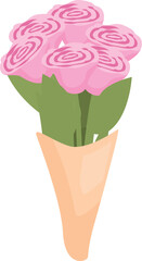 Pink roses arranged in a bouquet and wrapped in beige paper, symbolizing love, affection, and celebration