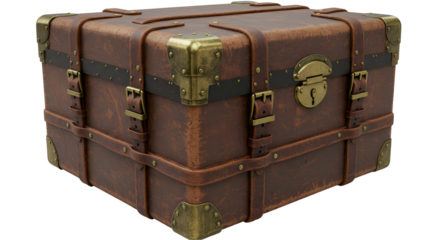 3D Vintage Leather Suitcase With Brass Hardware and Straps