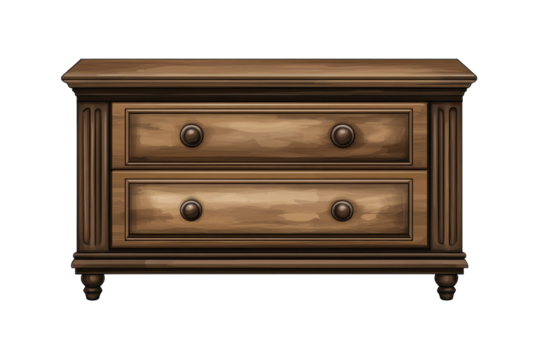 Elegant console cabinet with two drawers designed in a classic style, perfect for home decor and organizing space, isolated on a transparent background