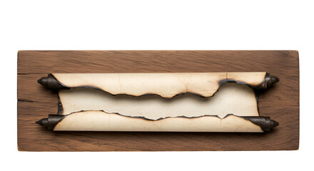 A burnt scroll isolated on wood texture background