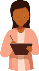 Young professional woman taking notes on a tablet with a stylus, focused on her work