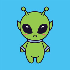 cute kawaii alien character vector illustration set