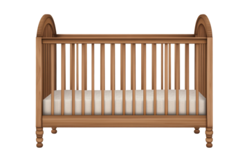 Cute wooden crib designed for infants showcasing a warm, inviting finish suitable for a nursery or bedroom