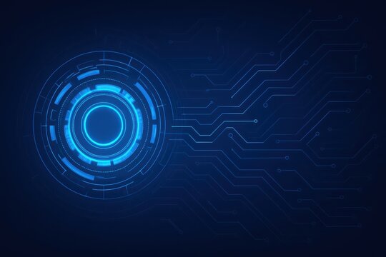 Futuristic digital interface with glowing blue circular hud element abstract technology