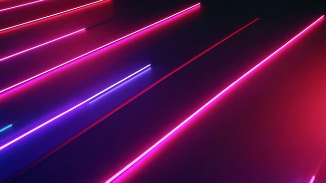 Abstract neon glowing lines moving on dark background