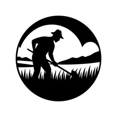 Farmer Plowing Paddy Field Silhouette