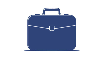 Illustration of a closed navy blue briefcase with a handle and a white latch on a white background