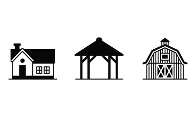 Simple vector icons of a house gazebo and barn architecture