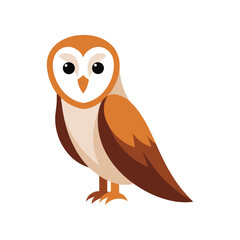 Cute cartoon barn owl with big eyes and orange brown feathers standing