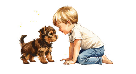Illustration of Boy and Puppy Transparent PNG