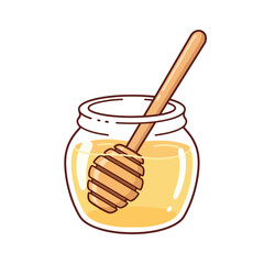 Delicious honey jar with dipper illustration for healthy food concepts and sweet dessert designs