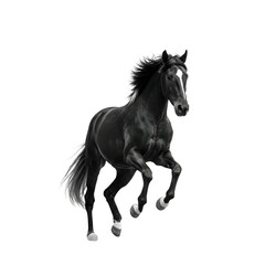 Obraz premium Isolated Black Horse Galloping on Transparent Background Realistic