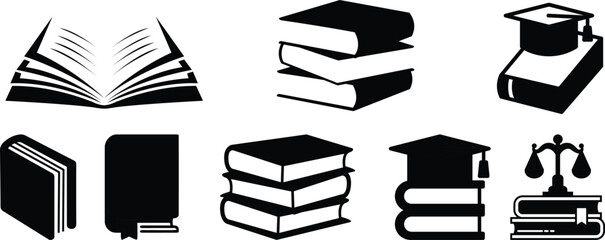 Creative black open book logo vector design illustration. Book icon set. open book icon vector. ebook icon set.Open book icon isolated on transparent background.Knowledge icon in editable stroke